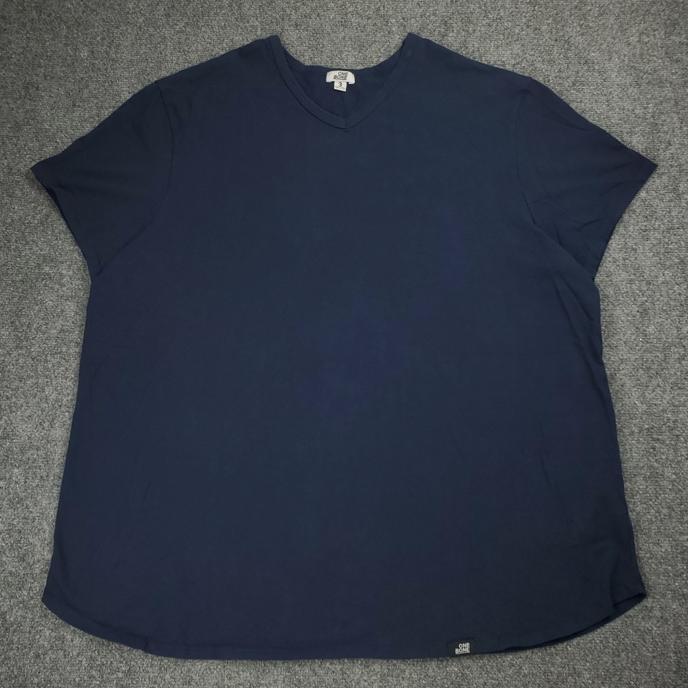 One Bone T Shirt Mens 3 4XL V Neck Short Sleeve Navy Blue Cotton Spandex Comfort